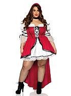 Red Riding Hood, costume dress, lacing, ruffle trim, cold shoulder, plus size